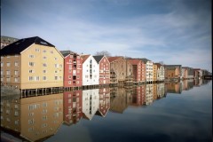 Old wharves of Trondheim with swing